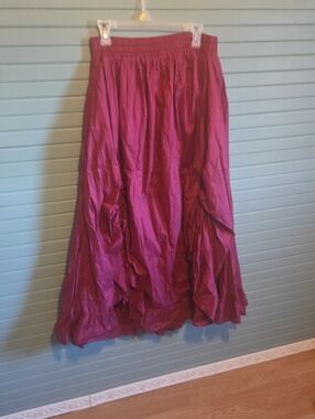 Women's Long Gathered Cotton Skirt - Magenta